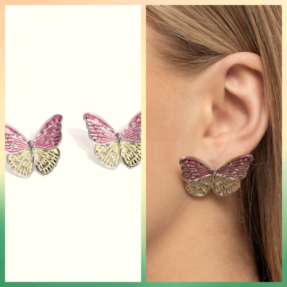 Butterfly Post Earrings in Pink and Yellow NWT